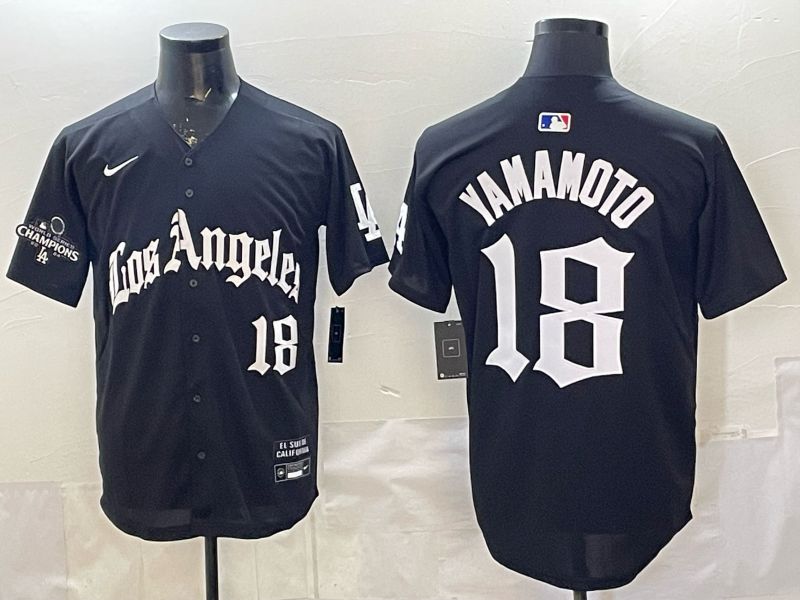 Men 2026 Los Angeles Dodgers #18 Yamamoto Black 5th generation Joint Name Nike MLB Jersey style 02